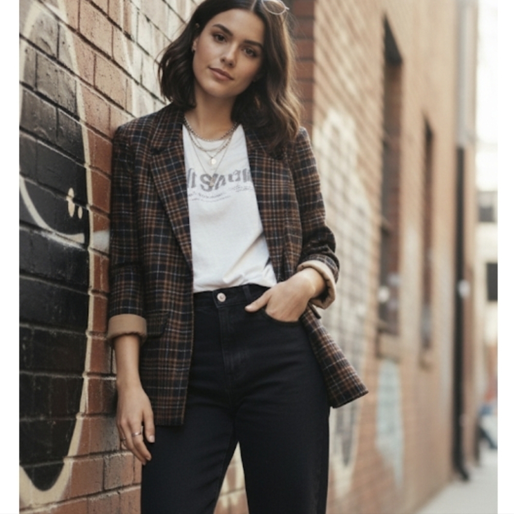 NWOT Liverpool Los Angeles Plaid Preppy Old Money Boyfriend Blazer XS